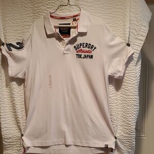 Superdry White Polo with Black and Red Accents